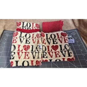 Storehouse Love Heart Kitchen Towel Set Red Waffle Weave Dishcloths 4 Piece